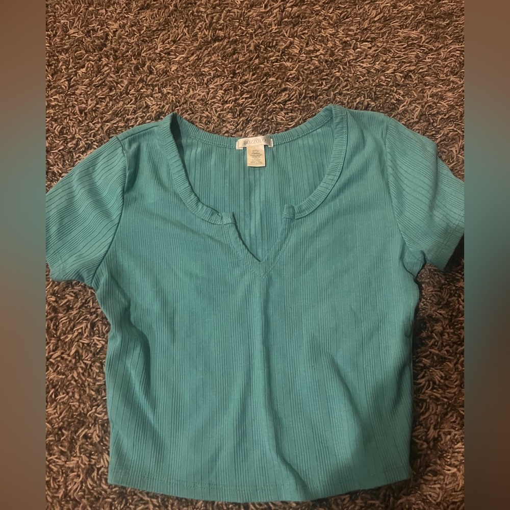 Bozzolo Teal Ribbed Crop Top